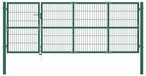 vidaXL zöld acélkerítés kerítéskapu oszlopokkal 350 x 120 cm