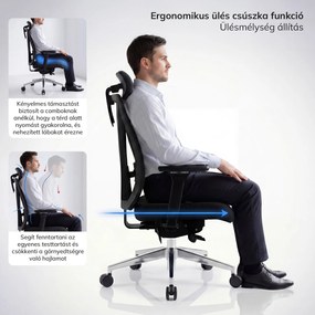 Ergonomikus irodai szék fekete hálós VECTOR