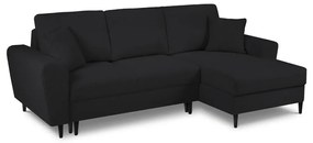 Fekete buklé kinyitható tárolóhelyes sarokkanapé (jobb oldali-heverő résszel) Kyoto – Cosmopolitan Design