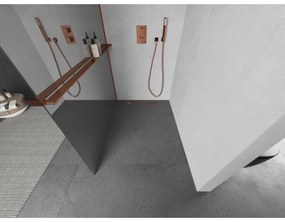 Mexen Kioto +, zuhany paraván polccal és törölközőtartóval 120 x 200 cm, 8 mm-es üvegmintás tükör, rózsa arany profil, 800-120-121-60-50