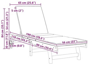 Napozó párnával 2 pcs Barna 63 x 199 x 85cm Tömör akácfa