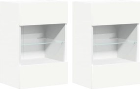 vidaXL 2 db fehér fali szekrények LED világítással TV-hez 40x30x60,5 cm