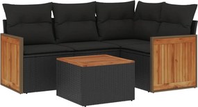 vidaXL 5 részes fekete polyrattan kerti kanapészett párnákkal