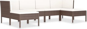 vidaXL 6 részes barna polyrattan kerti bútorszett párnákkal