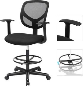 Ergonomikus irodai szék kartámaszokkal, magas forgó szék 55-75 cm ülésmagasság, fekete