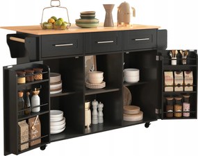 Komód Mobil étkezőkocsi Összecsukható asztallap 139x46 (71) x 91,5 cm fekete