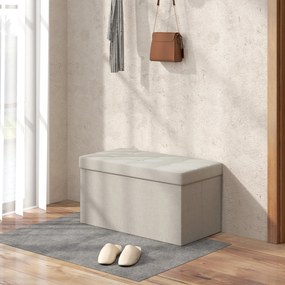 HOMCOM Tároló Puff - 76 x 38 x 38 cm, 84L, Hajtható, Ágy Vége, Lábpihenő, Fedéllel, Előszobába, Nappaliba, Párnázott Linóleum, Krém | Aosom