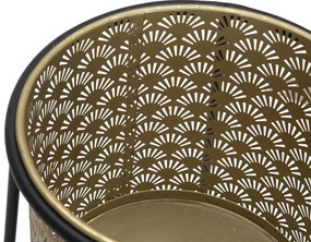 Szögletes 2db-os fekete virágtartó állvány szett áttört arany kaspóval ø 26x70-23x45cm