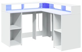 fehér szerelt fa íróasztal LED-világítással 130 x 130 x 91 cm