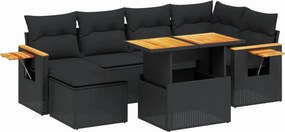 vidaXL 7 részes fekete polyrattan kerti ülőgarnitúra párnával