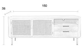 Krémszínű rattan TV-állvány 150x55 cm Amaya – White Label