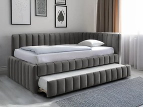 COMFINO VELVET kĂĄrpitozott ĂĄgy kihĂșzhatĂł vendĂ©gĂĄggyal, 120 x 200 cm, szĂŒrke