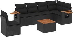 vidaXL 7 részes fekete polyrattan kerti ülőgarnitúra párnával