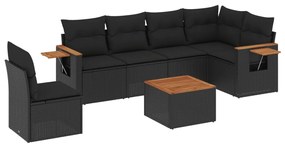 vidaXL 7 részes fekete polyrattan kerti ülőgarnitúra párnával