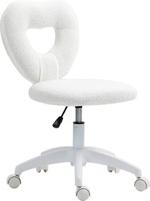 HOMCOM Íróasztali Szék Forgószék Otthoni Irodai Szék Szív Alakú Háttámlával, Magasságban Állítható Teddy Plüss Fodrász Szék Tanulószobába, Fehér | Aos