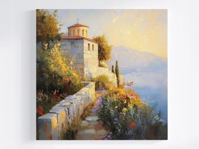 Poszter Tájkép Dél Tenger Templom Kápolna Virágok 40x40