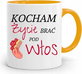 Sárga Fodrász Bögre Szeretem Az Életet Haj Alá Venni fényképes nyomtatással