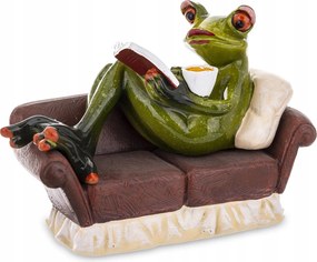 Béka figura béka olvas és eszik a kanapén relaxáló dísz vicces figura