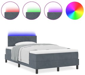 Boxspring Ágy Matrac+LED Sötétszürke 120x200 cm Bársony