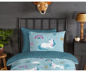 Kék egyszemélyes-hosszabbított flanel gyerek ágyneműhuzat 140x220 cm Snowycorn – Good Morning