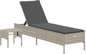 vidaXL világosszürke polyrattan napozóágy asztallal és párnával