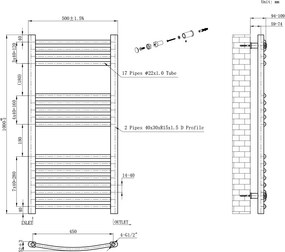 Íves törölközőszárító radiátor 1000x500 mm fehér