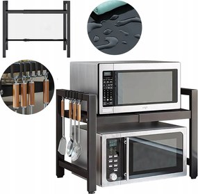 Mikrohullámú Sütő Állvány Fém Szervező Konyhai Polcok Állítható Loft 6 x Akasztó