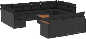 vidaXL 14 részes fekete polyrattan kerti ülőgarnitúra párnákkal