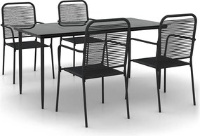 vidaXL 5 részes fekete pamut kötél és acél kerti étkezőgarnitúra