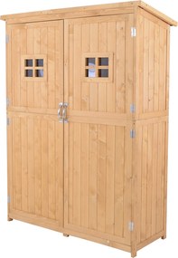 Outsunny Fa Kerti Szekrény Kerti Szerszámok Tárolására, Kétajtós, Vízálló Tetővel, Különböző Méretű Rekeszekkel 127.5x50x164cm | Aosom
