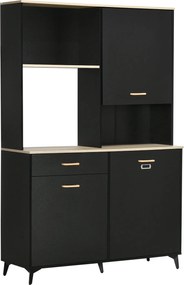 HOMCOM Konyhai Spájz és Oldalszekrény 1 Fiókkal, 3 Ajtóval és Nyitott Tárolóval, Modern Stílus, Mikrosütő Állvány 119x41x180 cm Fekete | Aosom