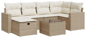 vidaXL 7 részes bézs polyrattan kerti ülőgarnitúra párnákkal