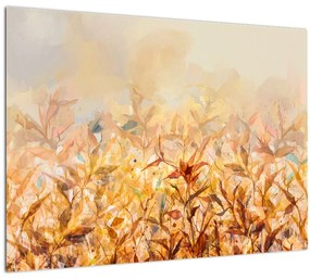 Kép - levelek az ősz színében, olajfestmény (üvegen) (70x50 cm)