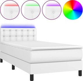 vidaXL fehér műbőr rugós ágy matraccal és LED-del 90x190 cm