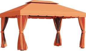 Outsunny Kerti Pavilon 4x3 m Szúnyoghálóval és Napernyő Függönyökkel, Kétszárnyú Kültéri Pavilon UV-Csökkentő Poliészter Borítással és Alumínium Ötvöz