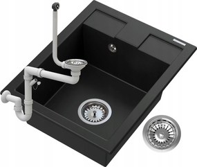Gránit Mosogató Fekete, Króm Samos Szifonnal