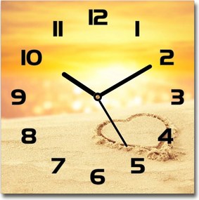 Négyzet alakú üveg falióra Szív a homokban 30x30 cm