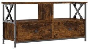 füstös tölgy színű szerelt fa és vas TV-szekrény 90x33x45 cm