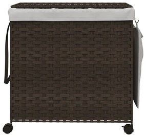sötétbarna rattan szennyeskosár kerekekkel 60x35x60,5 cm