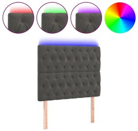 sötétszürke bársony LED-es fejtámla 100x7x118/128 cm