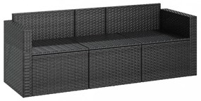 vidaXL fekete 3 személyes polyrattan kerti kanapé párnákkal