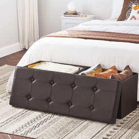 Puff, összecsukható tároló ottomán pad 120l, 110 x 38 x 38 cm, barna