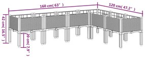 vidaXL fekete PP rácsos kerti ültetőláda 160 x 120 x 42 cm