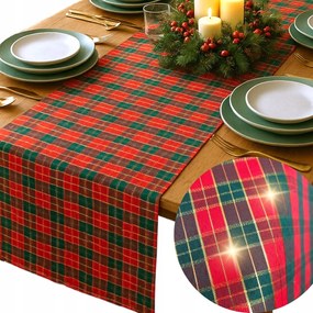 Piros Kockás Karácsonyi Futófelület arany karácsonyra 40X200 Karácsony