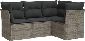 vidaXL 4 részes szürke polyrattan kerti ülőgarnitúra párnákkal