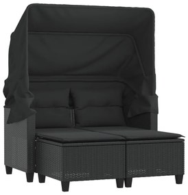 2 személyes fekete polyrattan kerti kanapé baldachinnal/székkel