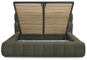 Zöld kárpitozott ágyneműtartós franciaágy ágyráccsal 160x200 cm Mont Blanc – Bobochic Paris