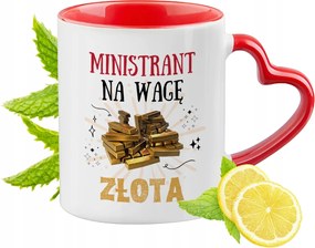 Piros bögre szív alakú füllel Ministránsnak ajándékba