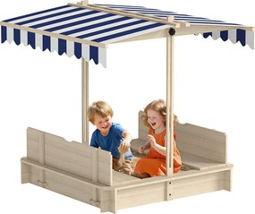 Outsunny Fa Homokozó Játszótér Tetővel – Felix Gyermekhomokozó Levehető Tetővel, Állítható Háttámlák, Fenyőfa 3-7 Év 106 x 106 x 115 cm Természetes |