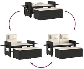 fekete polyrattan dönthető kerti pad párnával